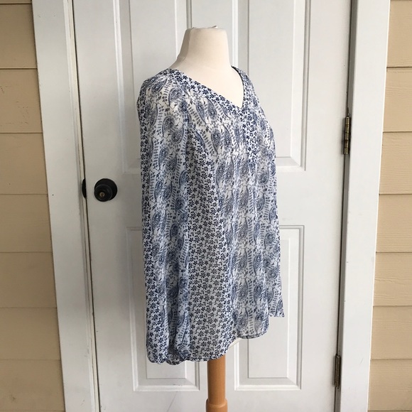 Zac & Rachel White Blue Semi-sheer Tunic Top L - Picture 3 of 5